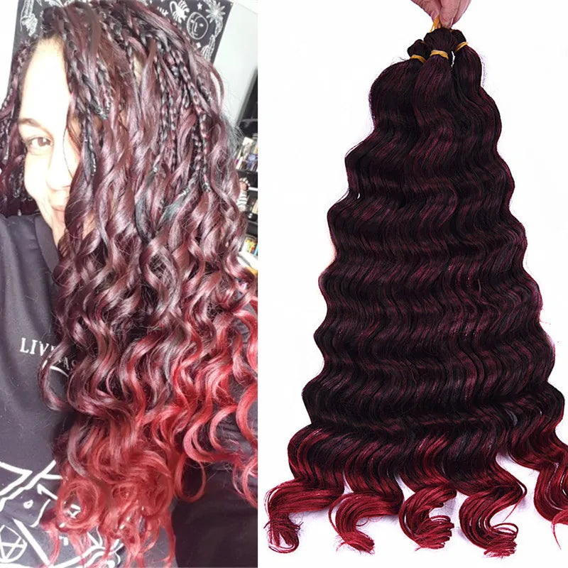 20“Deep Curly Synthetic Hair Deep Wave Bulk Crochet Braid Black Ombre Blue