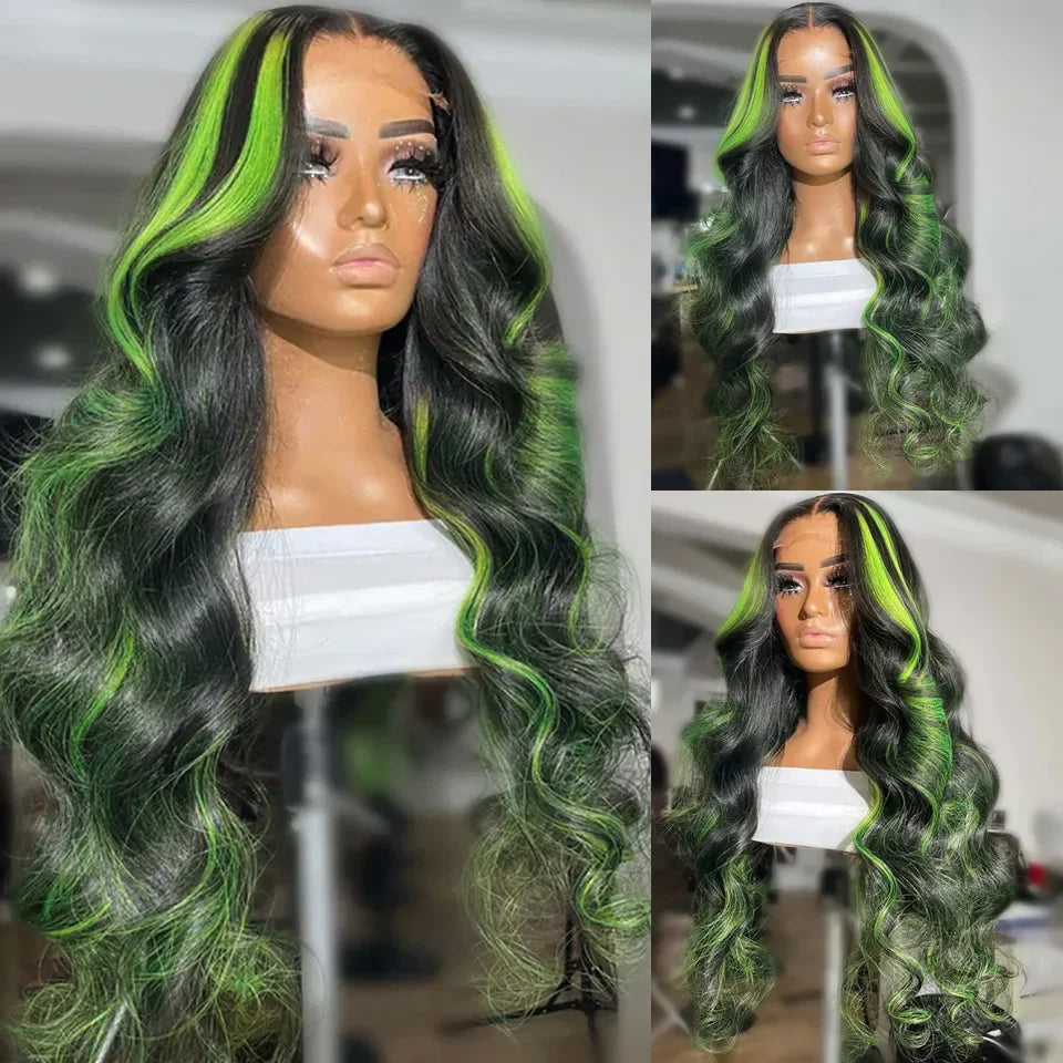 1B/99J Body Wave, 13x4 HD Lace Front Highlight Wig Synthetic Density Ombre