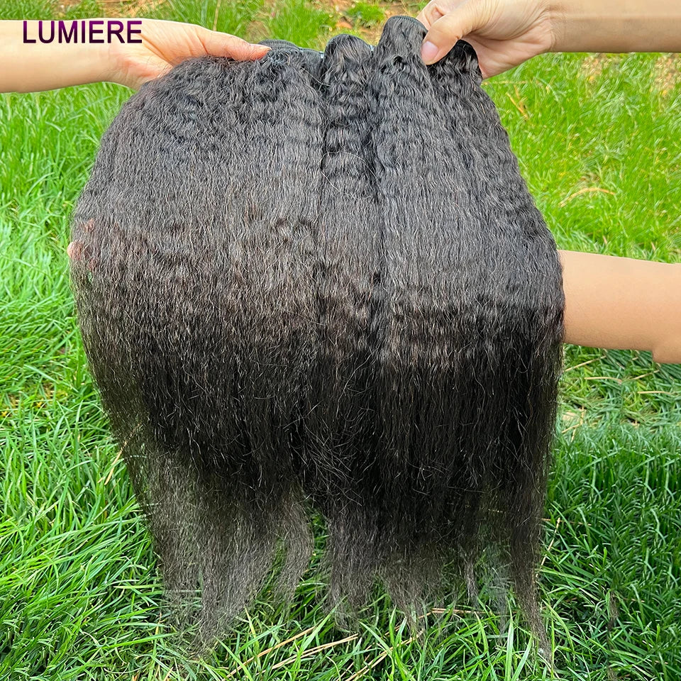 Kinky Yaki Straight Human Hair Bundles Closure Frontal HD Transparent Brazilian Deep