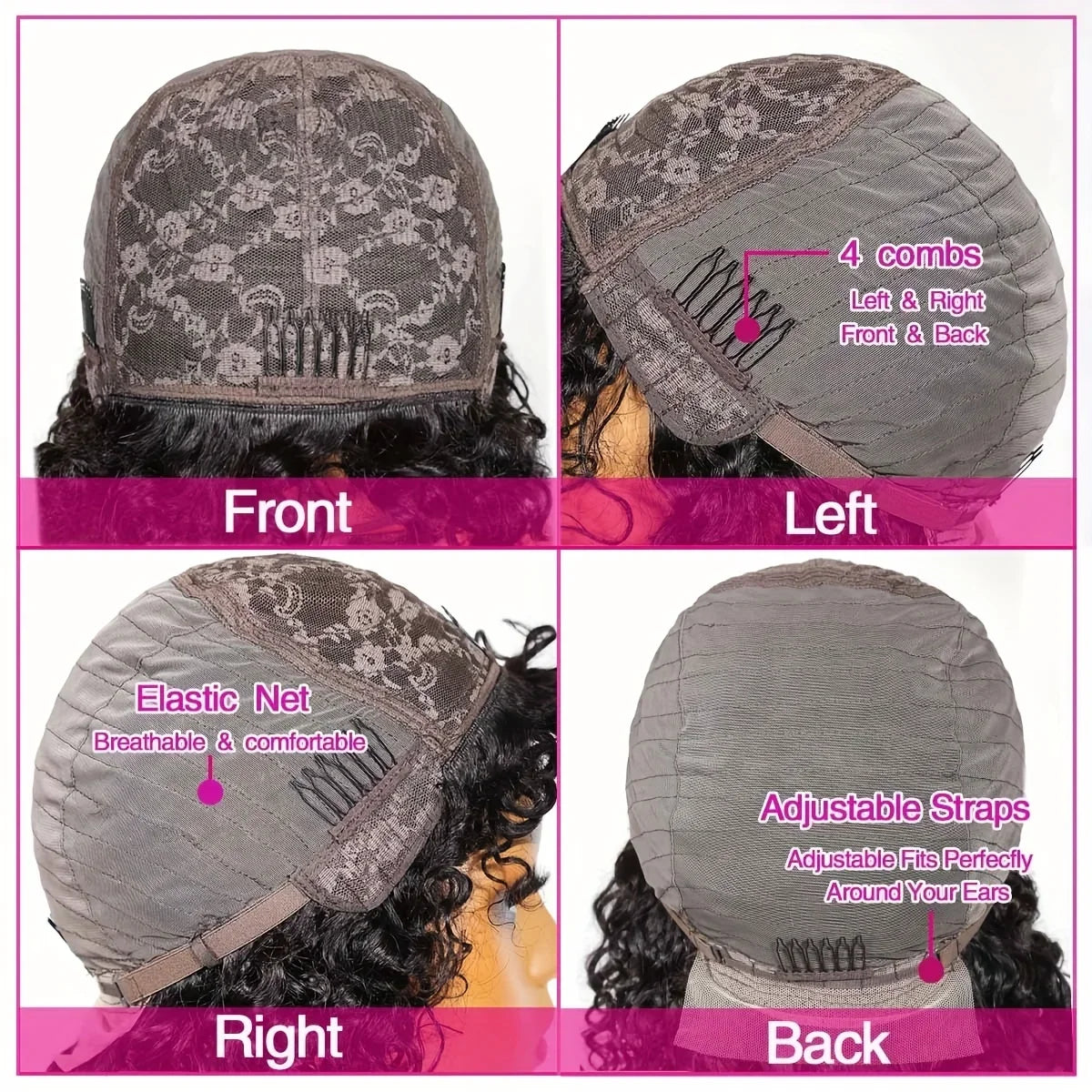Glueless Water Wave Wig Bangs Black Women's Human Hair Without Glue Fully