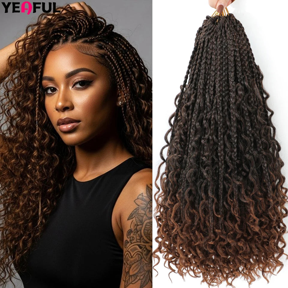 Ombre Goddess Box Braids Crochet Hair Dark Brown Chocolate Ginger Bohemian Curly