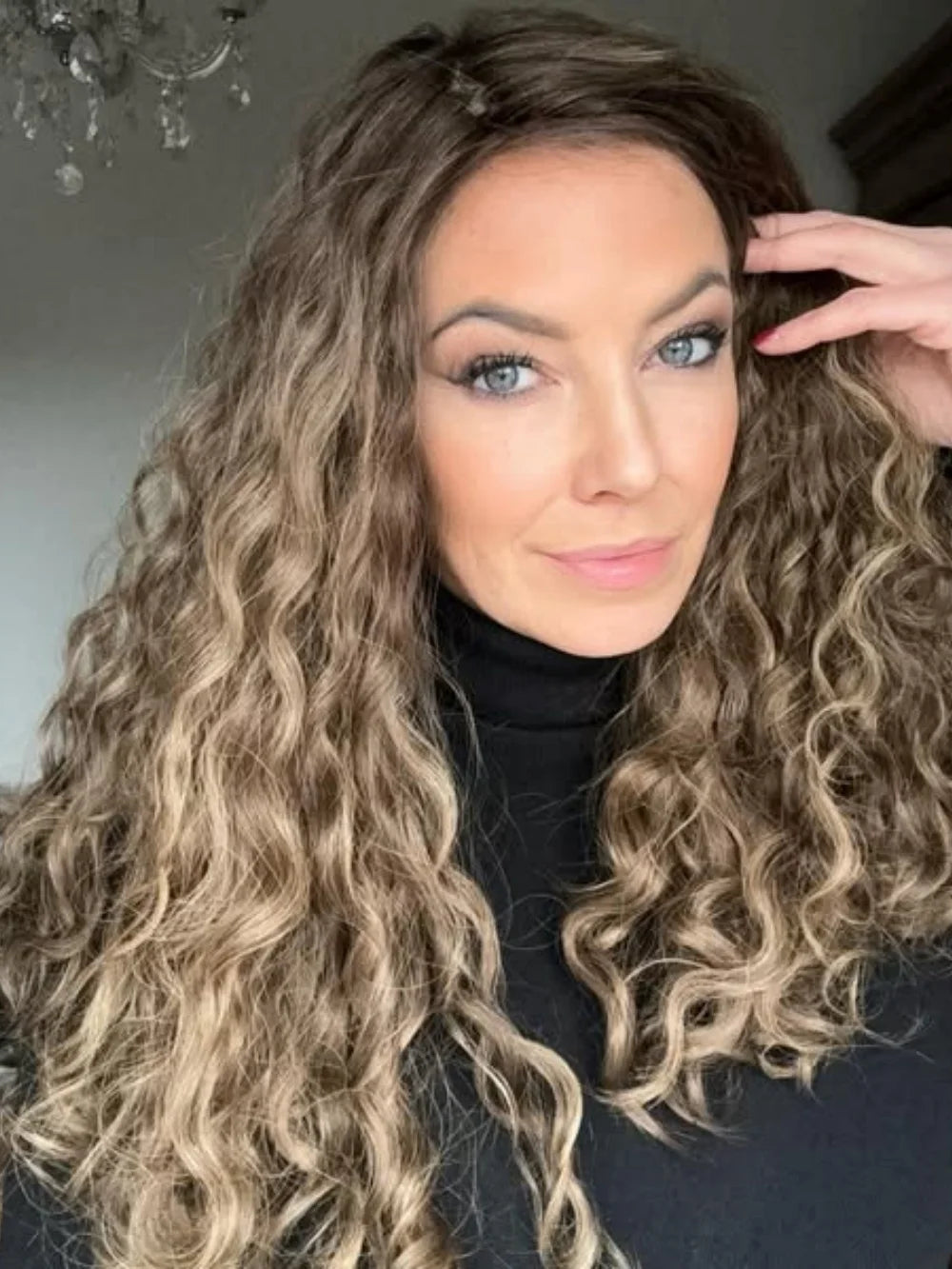Frontal Lace Wigs, 100% Virgin Human Hair Brunette Brown Highlights Deep Curly