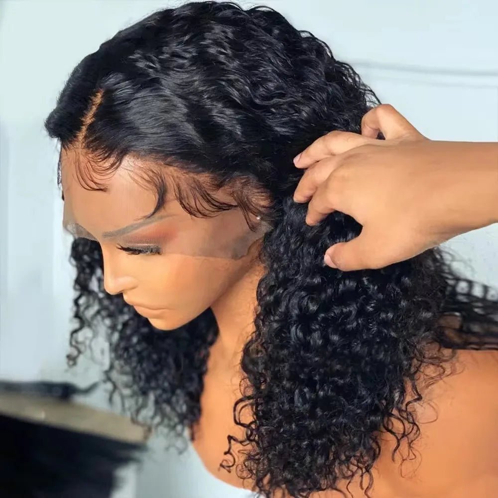 Kinky Curly Short Bob Synthetic Full Lace Frontal Wig, 13x4 HD, Pre Plucked Hairline, Bleached Knots, Glueless