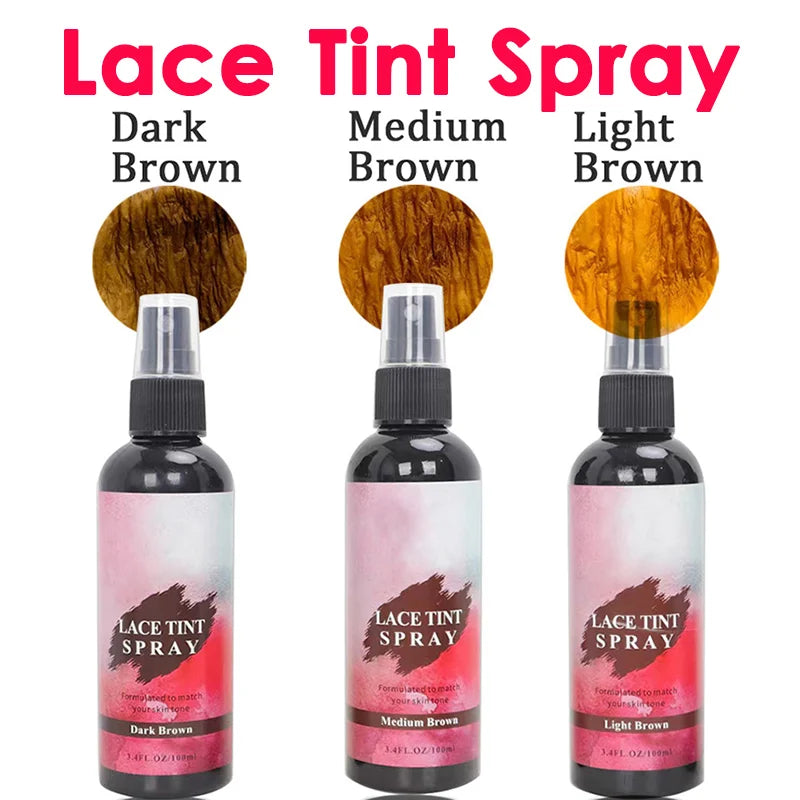 Lace Tint Spray For Lace Wig Light Medium Dark Brown Lace Spray - 100Ml 3.38Oz Lace Hair Dye Wig Tint Spray Easy To Use
