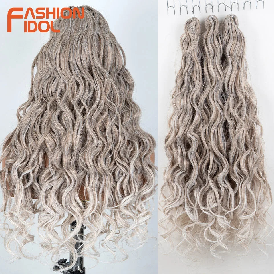24 Inch Deep Wave Synthetic Braiding Hair, 3 Pcs, Water Wave, Ombre Grey Crochet Hair