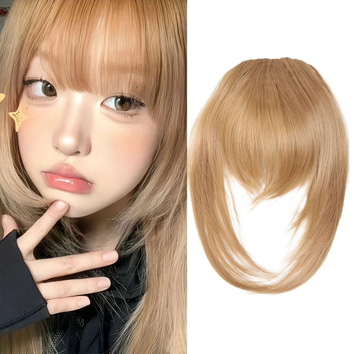 Synthetic high-level comic bangs wig women's forehead clip bangs heat-resistant natural black for