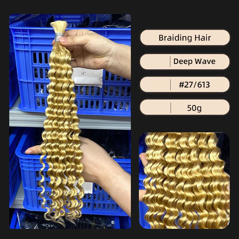 Human Braiding Hair Boho Braids 50g/Pack Highlight Deep Wave Bulk 4/27 Ombre