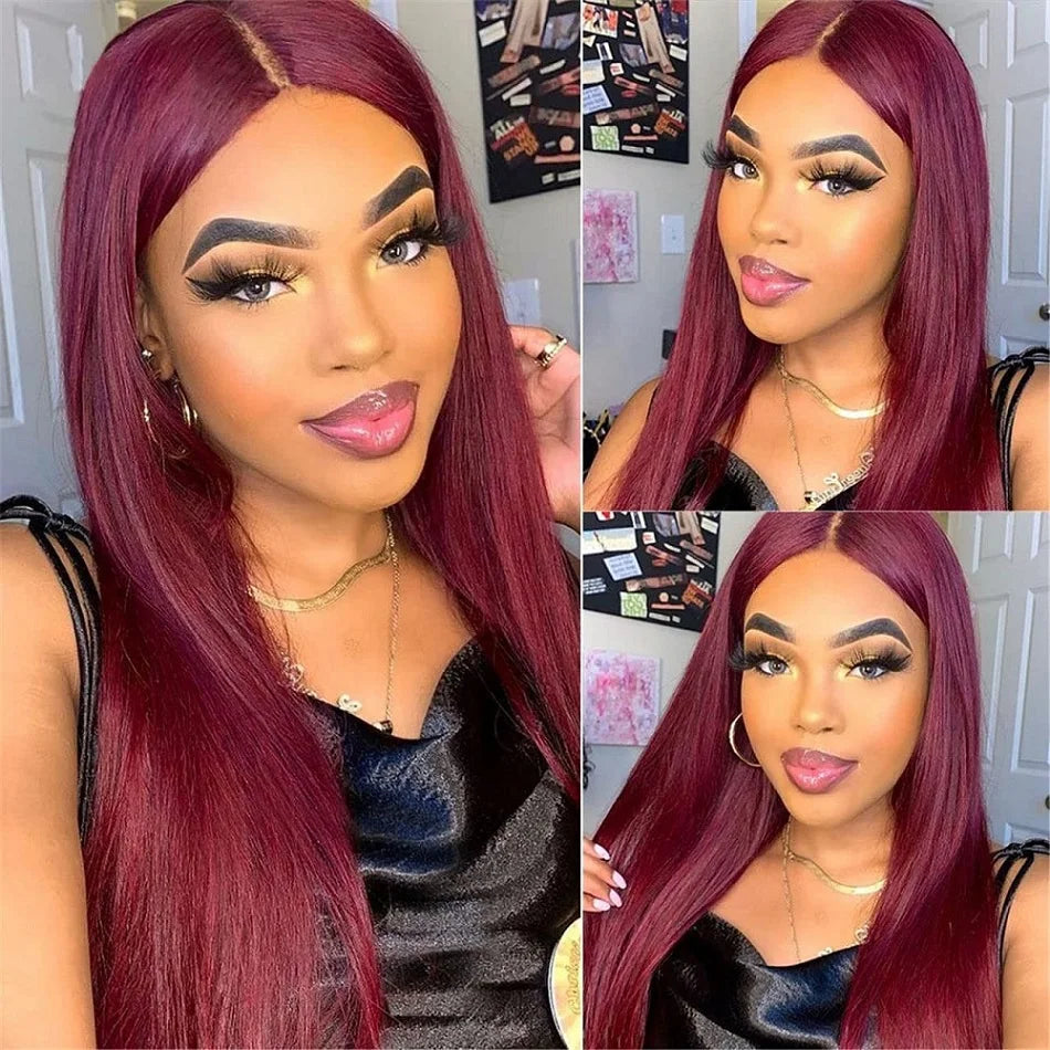 HD 99J Burgundy, 13x6 Lace Front Wigs Human Hair Red Colored Brazilian