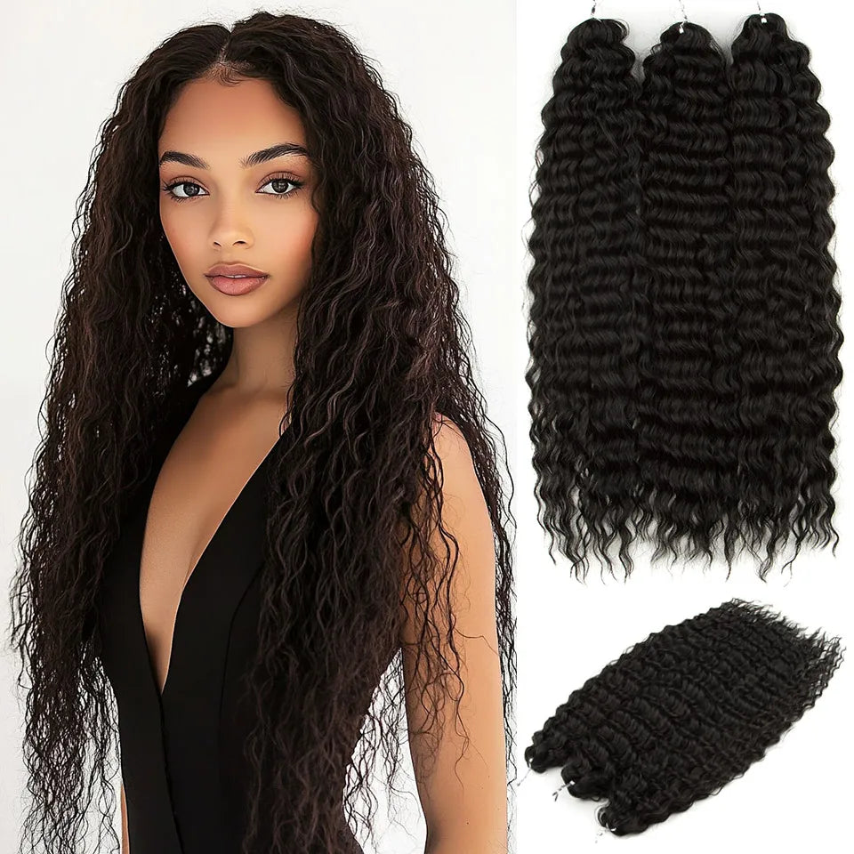 Synthetic Twist Crochet Curly Hair Water Wave Braid Ombre Blonde Brown Deep