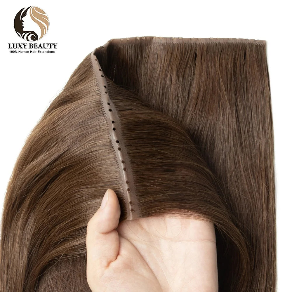 Blonde Invisible Skin Weft Inject Human Hair Extensions Straight Twin Tab Natural