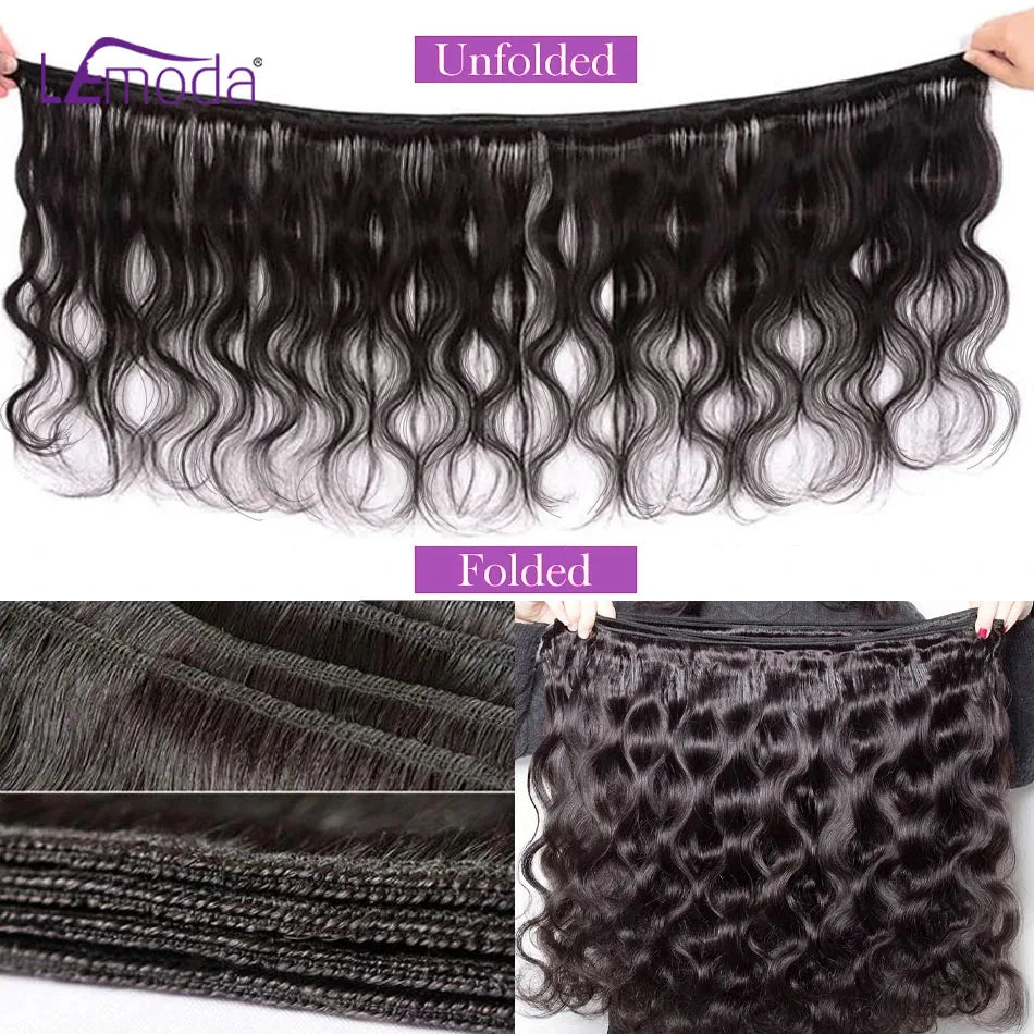 Body Wave 15A Human Hair Bundles, 30-32 Inch Unprocessed Virgin, Natural Black