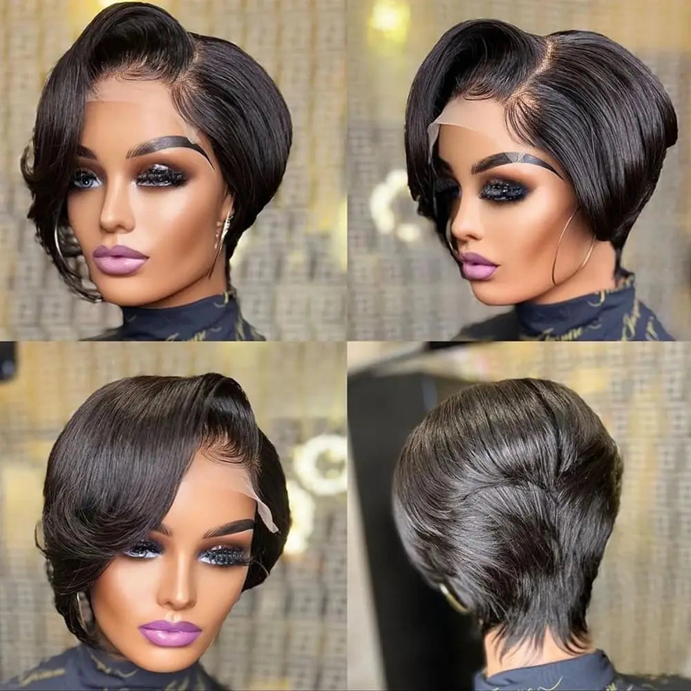 Pixie Cut 13x4 Transparent Lace Front Wigs Short Bob Brazilian Straight HD