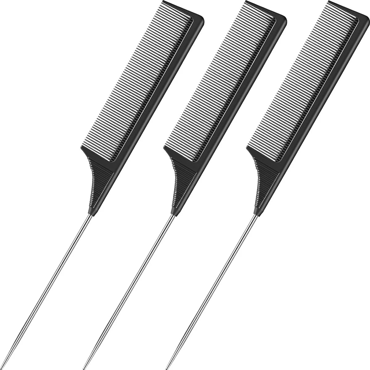 3pcs Professional Pointed Tail Salon Ponytail Comb Anti-Static Hair Comb Steel Needle Mouse Tail Comb