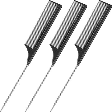 3pcs Professional Pointed Tail Salon Ponytail Comb Anti-Static Hair Comb Steel Needle Mouse Tail Comb