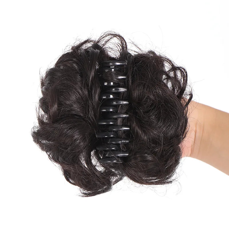 Synthetic Chignon Messy Bun Claw Clip in Hair Piece Wavy Curly Ponytail