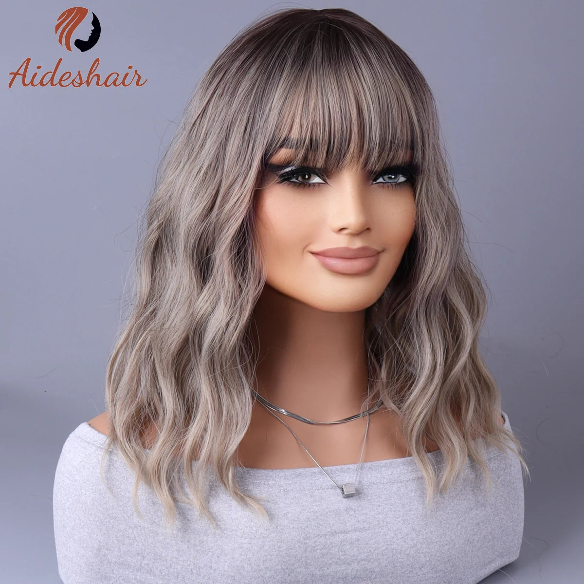 Synthetic Wig with Fringe - Light Grey, European and American Style
