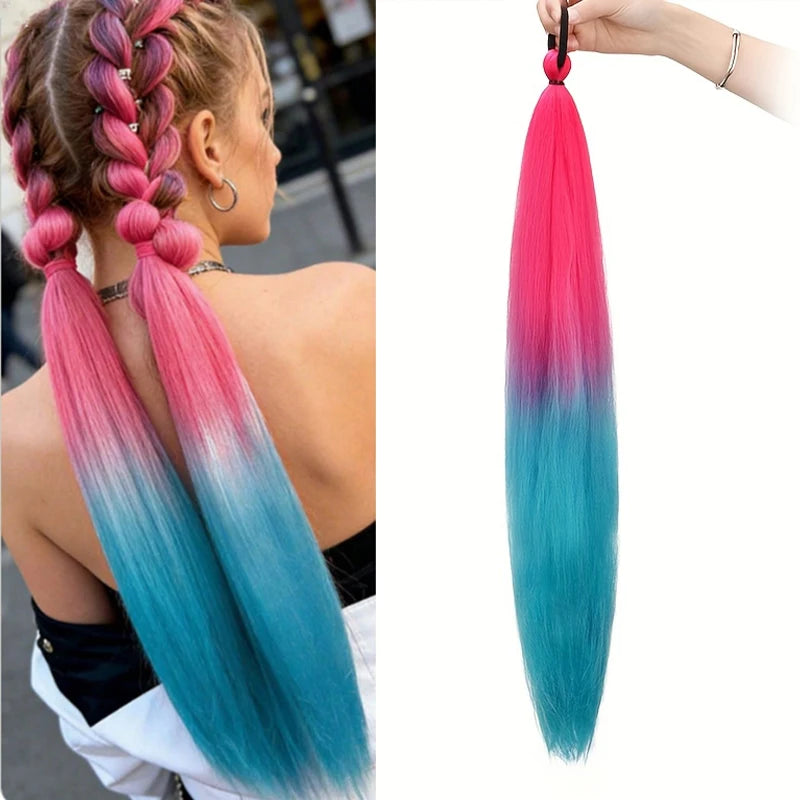 Synthetic 26Inch Long Straight Ponytail Elastic Hair Colorful Braiding Extensions Accessories