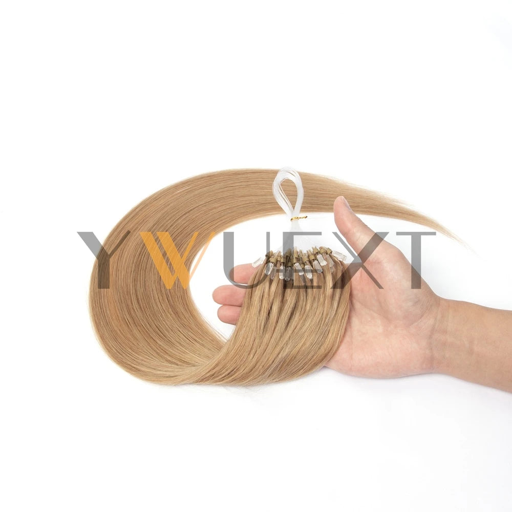 Micro Loop Hair Extensions Real Natural Straight Ring Link 12"-20" Human Black
