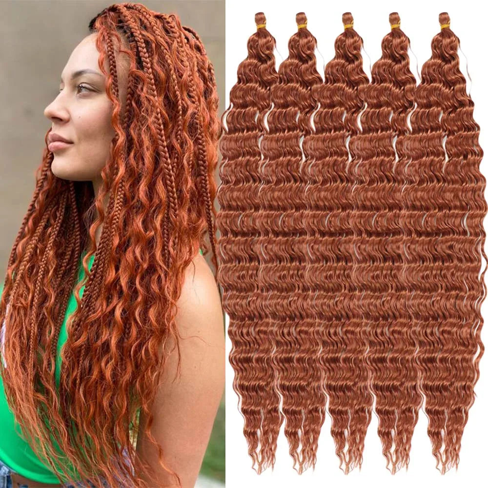 30inchs Long Curly Braiding Hair Knotless Boho Braids Synthetic Ocean/deep Wave Crochet
