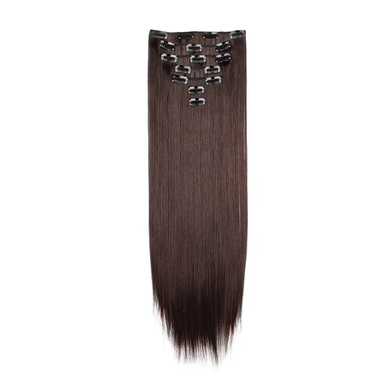 24Inch Synthetic 7Pcs/set Long Straight Hair Extension 16Clips Hairstyle Black Blonde Hairpiece