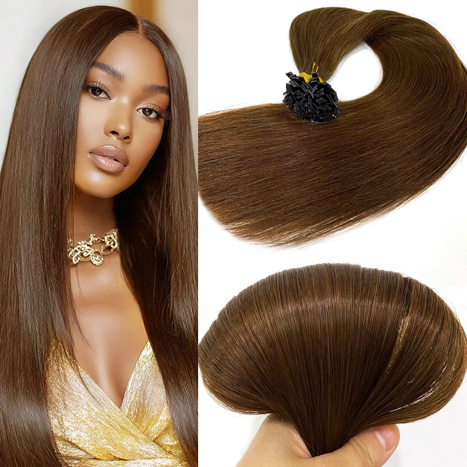 Human Hair Flat Tip Extension Remy Hair18-30inch Real Silky Straight Black Brown
