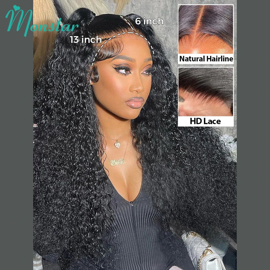 300% Density Kinky Curly Wigs Human Hair, 13x4 HD Lace Front Raw