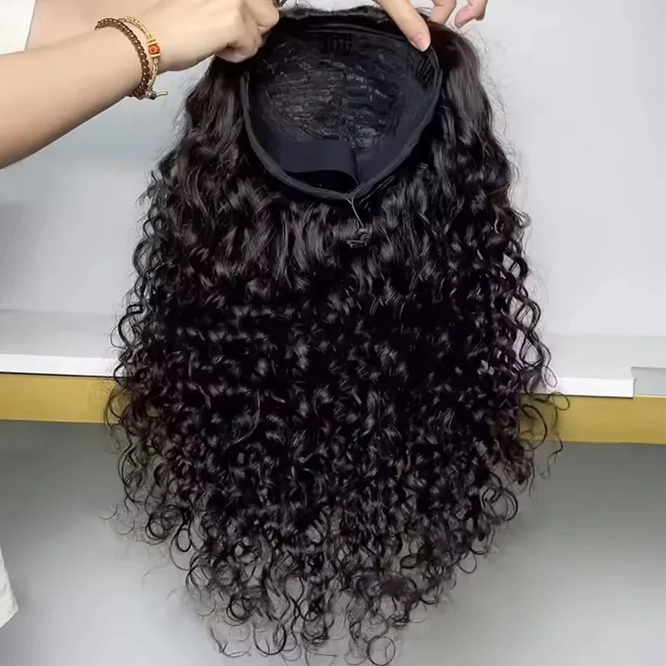 Deep Wave Curly Human Hair Wig Full Machine Made Half Headband