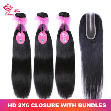 Straight Bundles HD, 2x6 Closure Brazilian Raw Virgin Human Hair Weave Lace