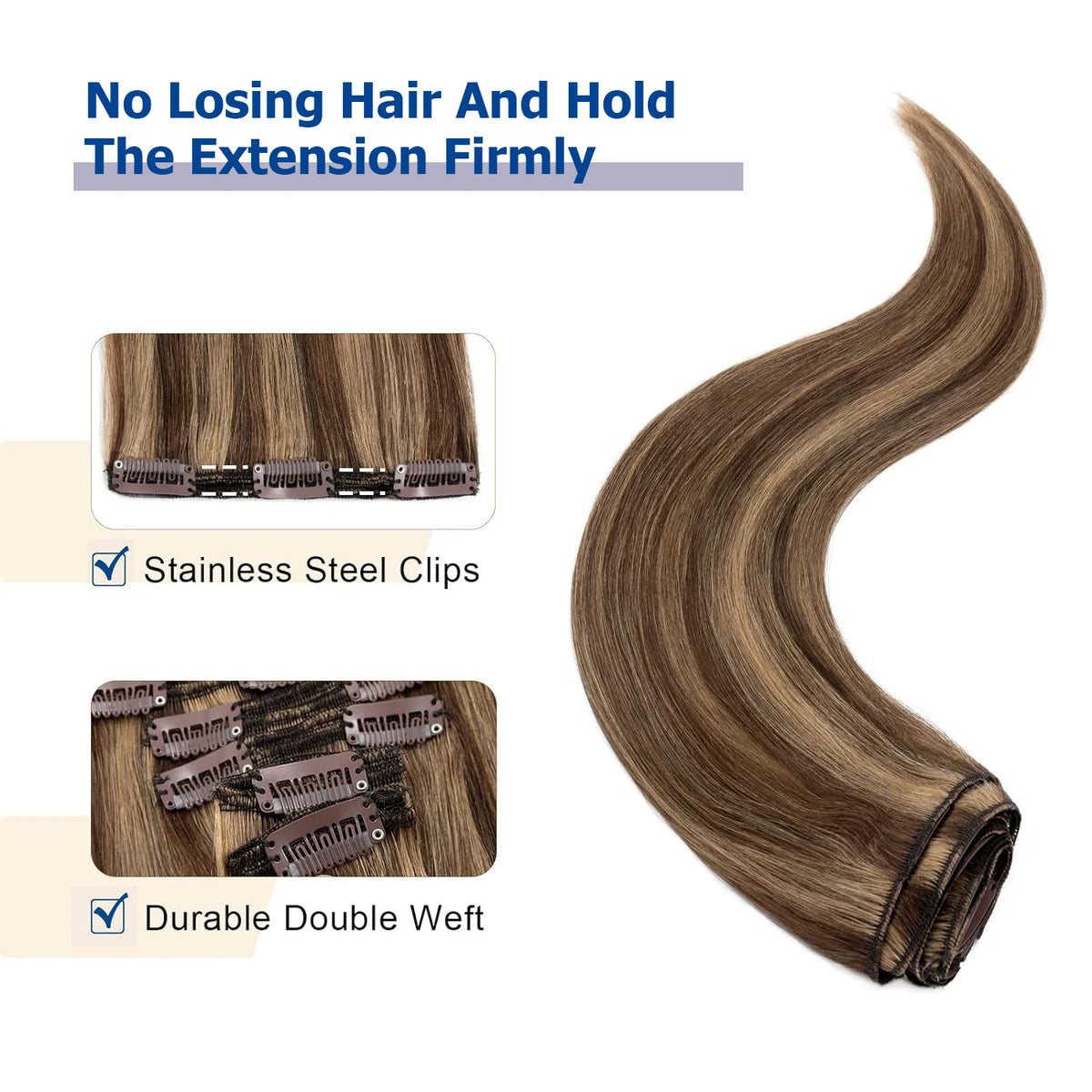 Clip in Hair Extensions Chestnut Brown Double Weft Thick 120G Silky Straight