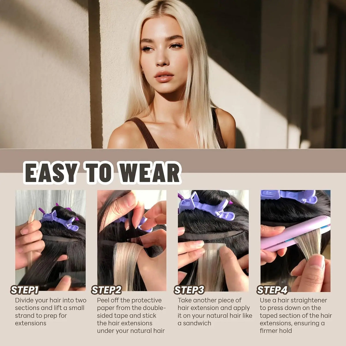 Tape in Vietnamese Virgin Human Hair 50g/ Colored Straight Extensions Skin Weft