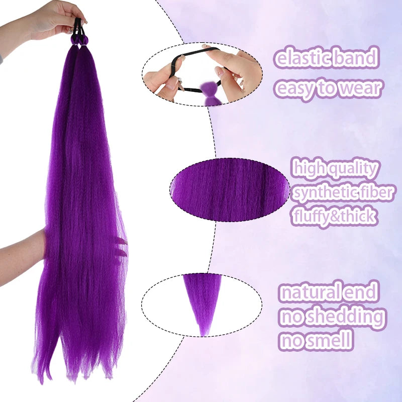 Synthetic Purple Hair Ponytail Wig Extension Braiding Kids Girls Tie Costume Party