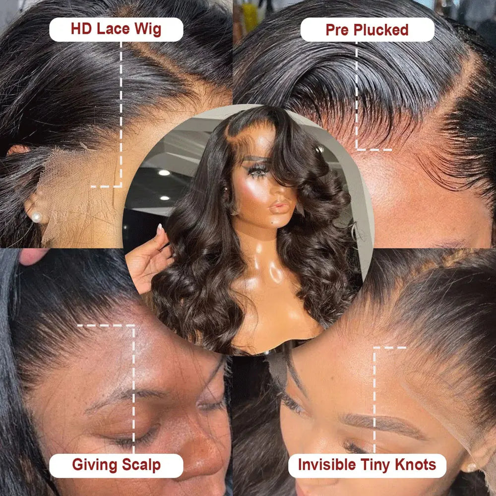 13x6 Lace Front Wigs Human Hair Density HD Body Wave Frontal Glueless