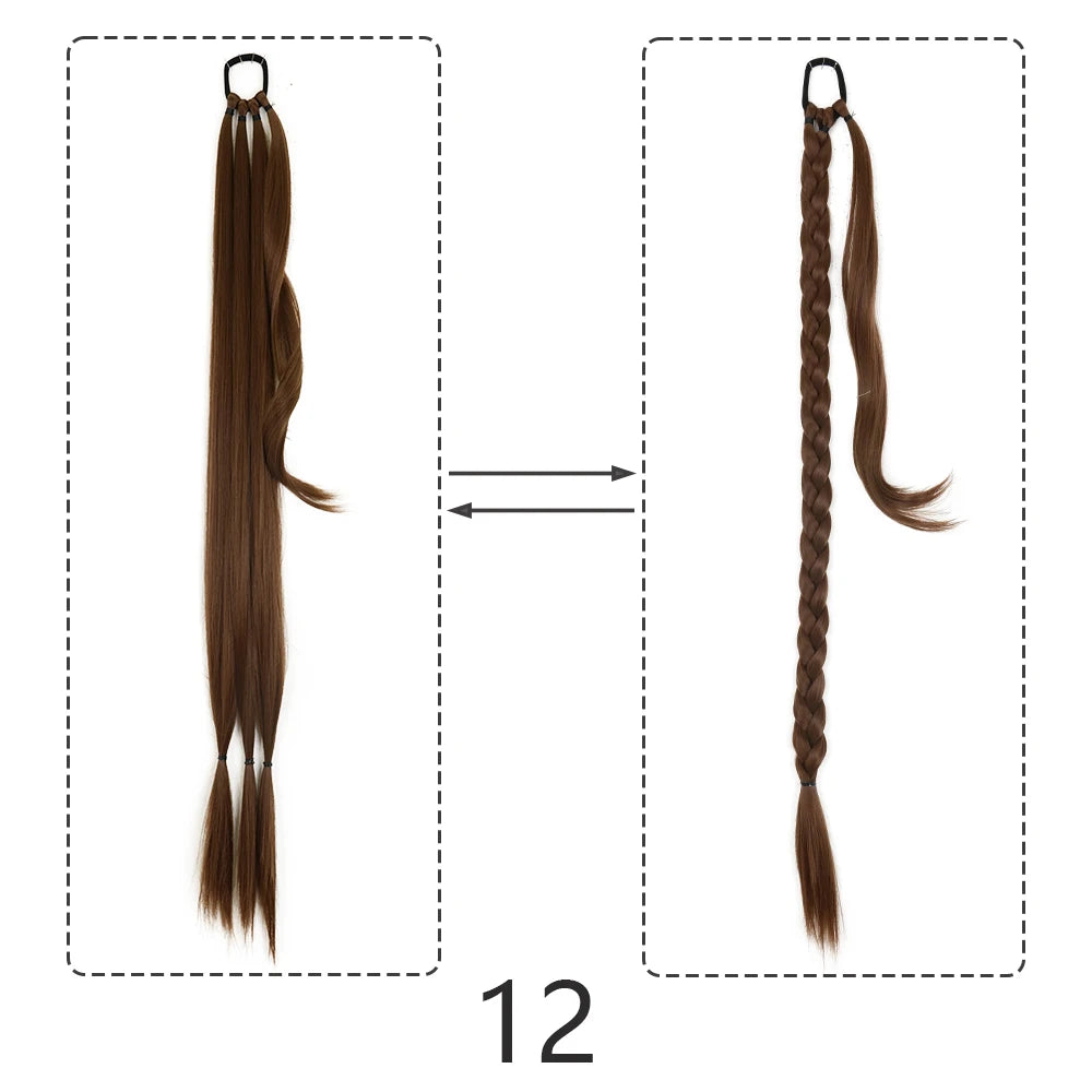 Synthetic Braided Ponytail Extensions Black Natural Hairpiece Long Pony Tail Hair Tie