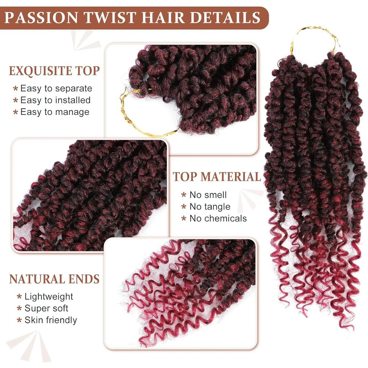 Passion Twist Crochet Hair Pre-twisted Short Pre Looped Curly Twists Synthetic Braids