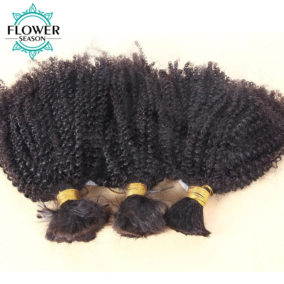 Afro Kinky Curly Human Hair Bulk Braiding No Weft Weaving 3Bundles Mongolian
