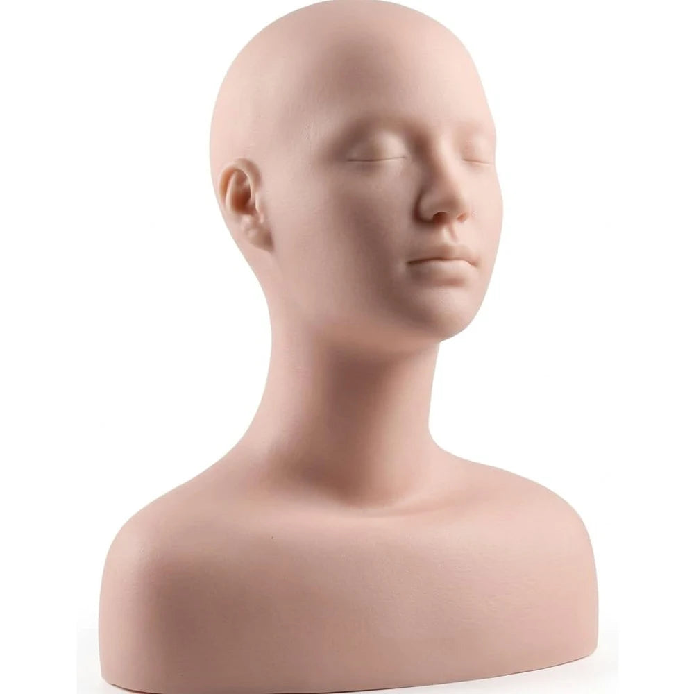 Esthetics Mannequin Head with Shoulder, Soft Human Mannequin Head for Makeup, Facial, Massage, Lash Extensions Practice, Wig