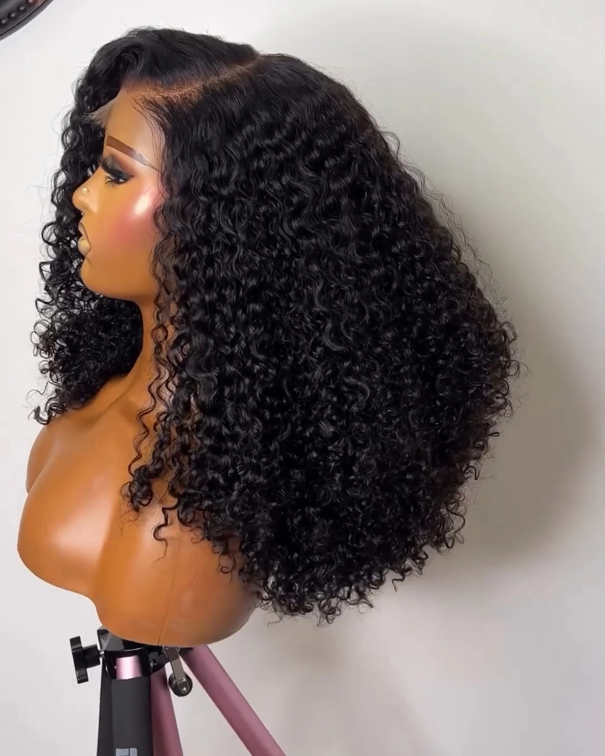 Kinky Curly Short Bob Cut Blunt, 13x4 Lace Frontal Wigs Synthetic Prepluck