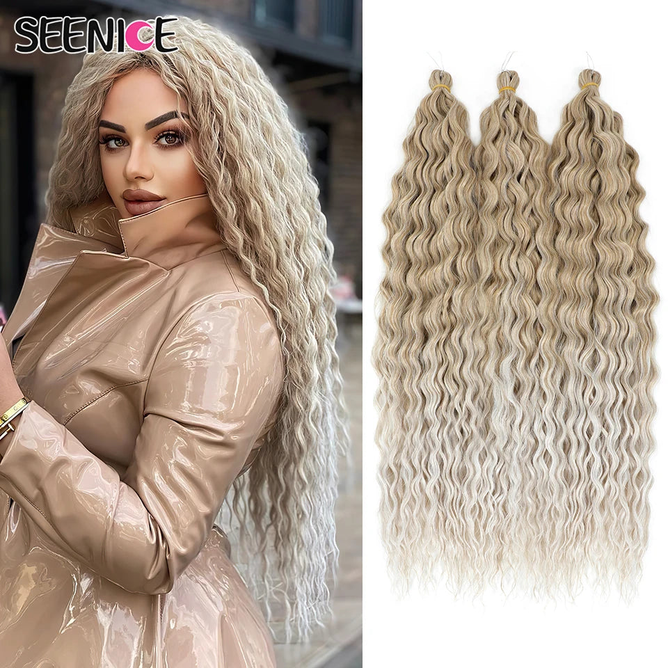 African Curls Synthetic Water Wave Twist Crochet Braiding Hair, Afro Curl, Ombre Blonde Pink Deep Wave