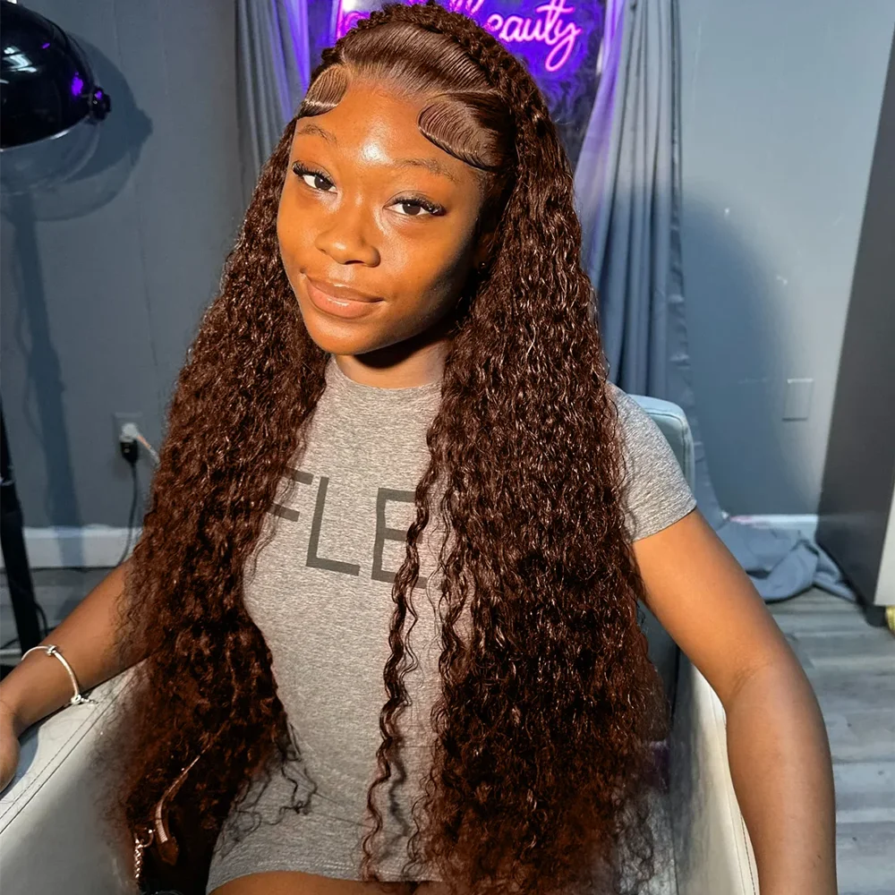 Chocolate Brown 250% Density Curly Lace Front Wig, 13x6 HD Transparent Human