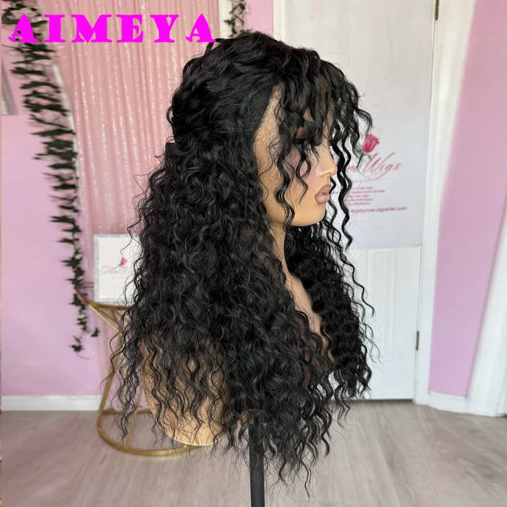 Black Long Curly Synthetic Lace Front Wig 13x4 Glueless Natural Hairline Synthetic Hair Wig Cosplay