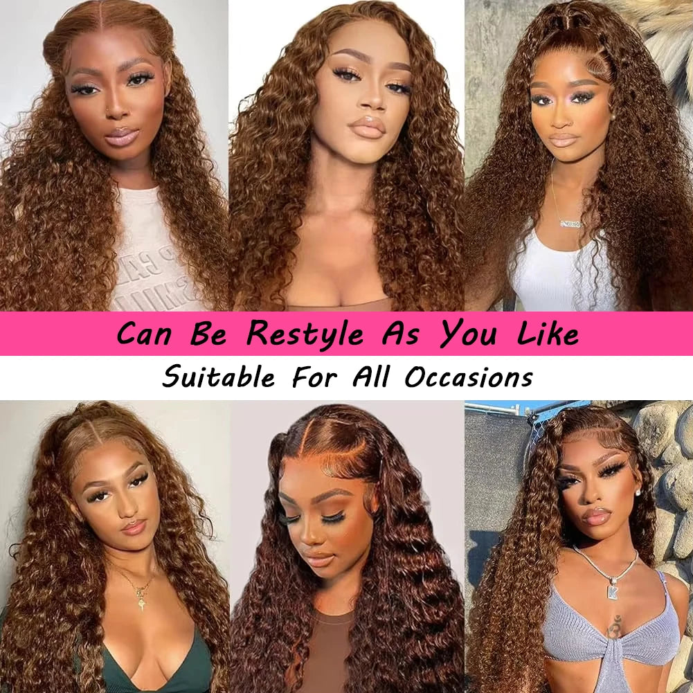 13x4 Chocolate Brown Lace Front Human Hair Wig Deep Wave Frontal Colored