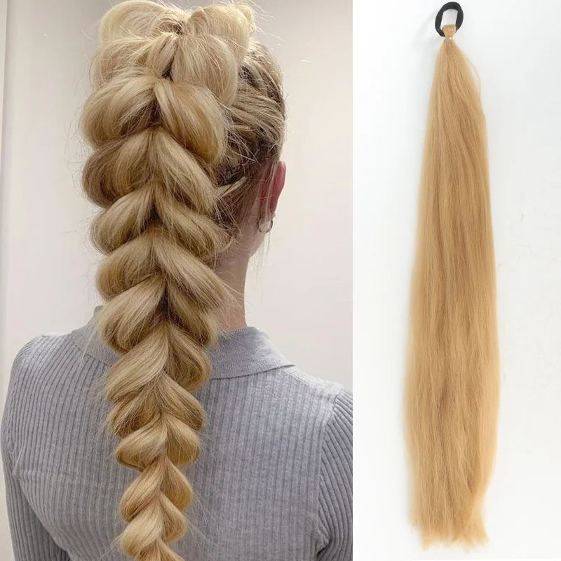 Synthetic Ponytail Extension Elastic Tie Hair Band 26" Long Straight Colored Braiding