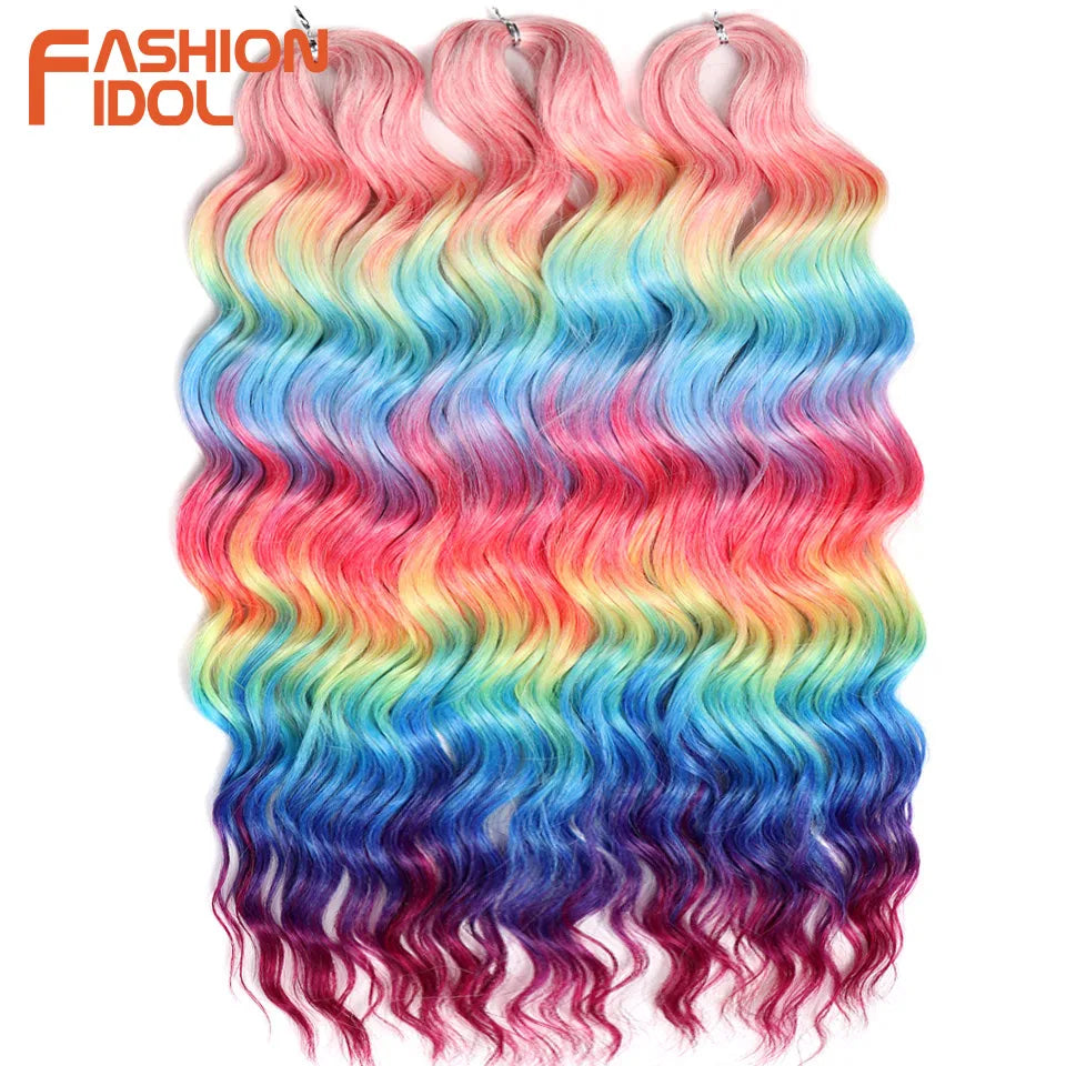 Loose Deep Wave Synthetic Braiding Hair Extensions - 24 Inch Water Wave, Ombre Blonde Twist Crochet