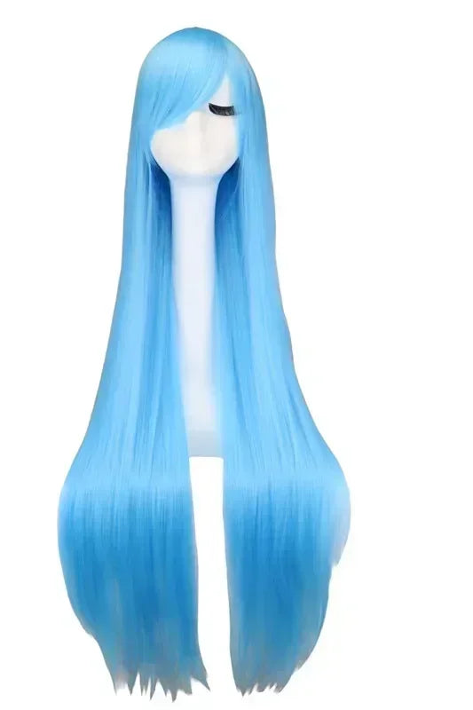 Long Straight Cosplay Wig Black Purple Red Pink Blue Dark Brown Cm