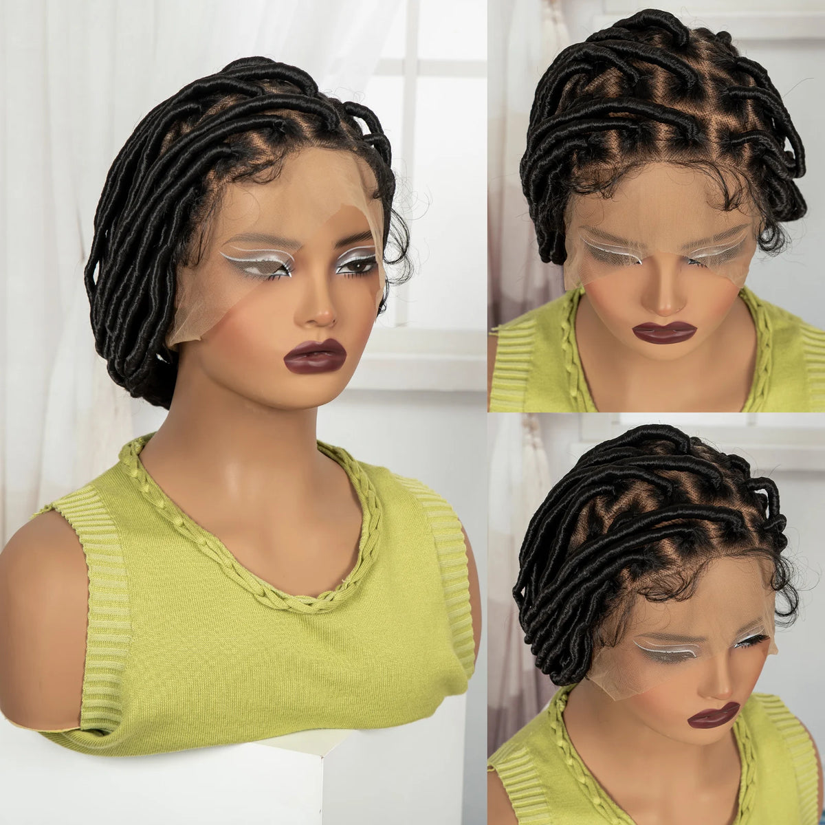 Bantu Braided Wigs Synthetic Full Lace Handmade Cornrow Natural Knotless Braids Baby
