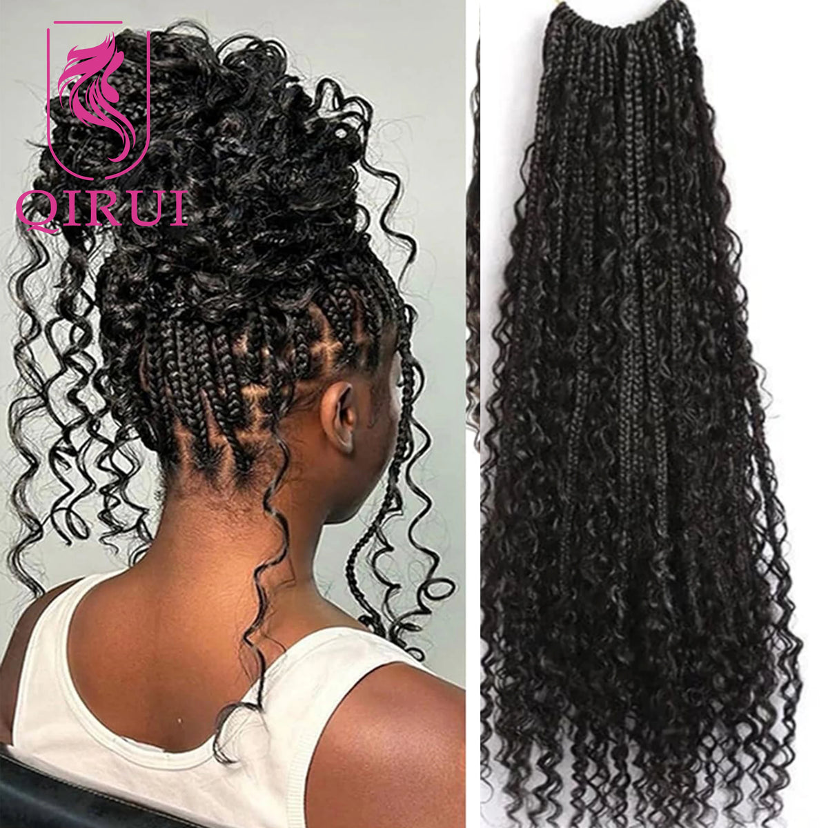 Crochet Boho Box Braids Human Hair Curls Pre Looped Curly Full Ends