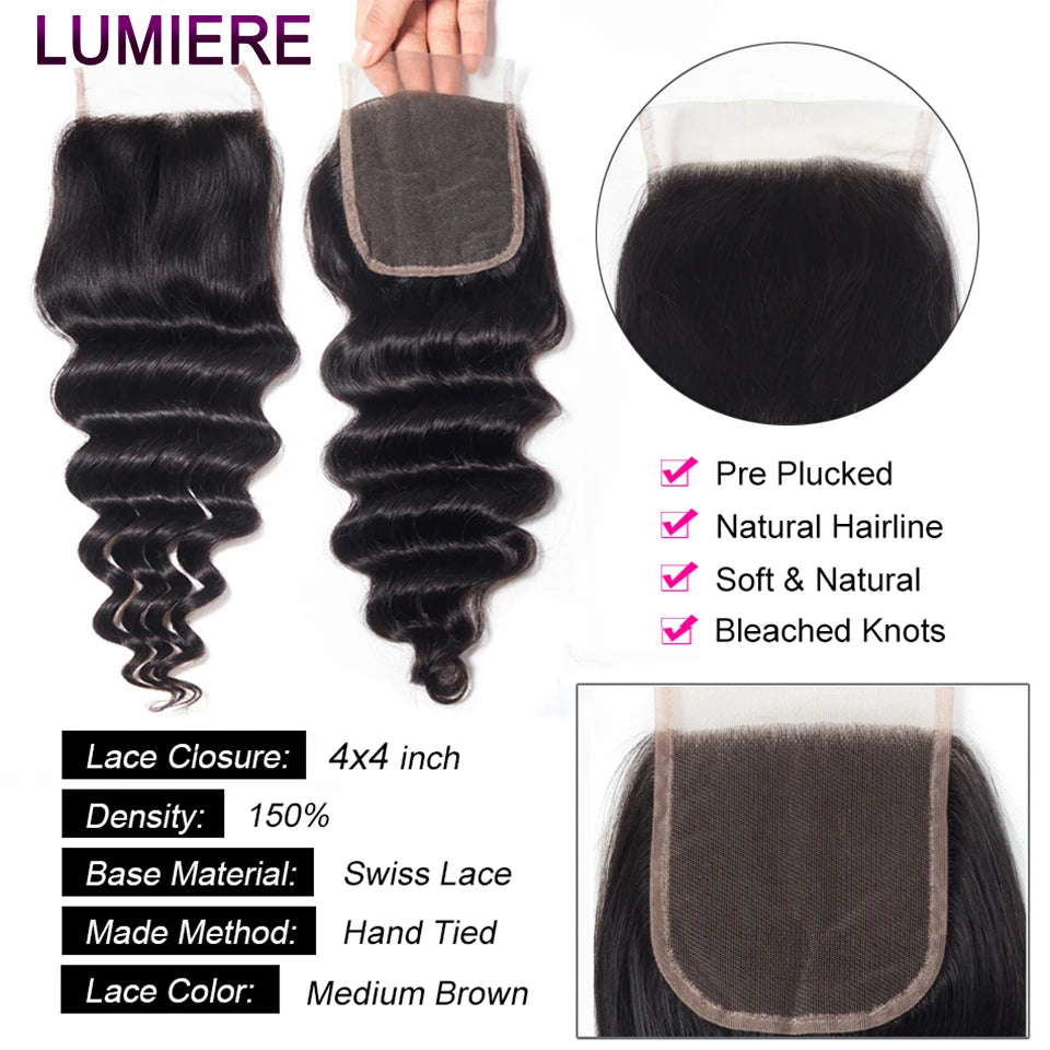 Top Loose Deep Wave Bundles Closure Frontal HD Transparent Lace Virgin Raw