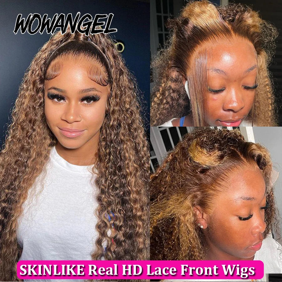 Highlight Curly Human Hair 13x6 HD Lace Front Wig, Water Wave, Bye Bye Knots