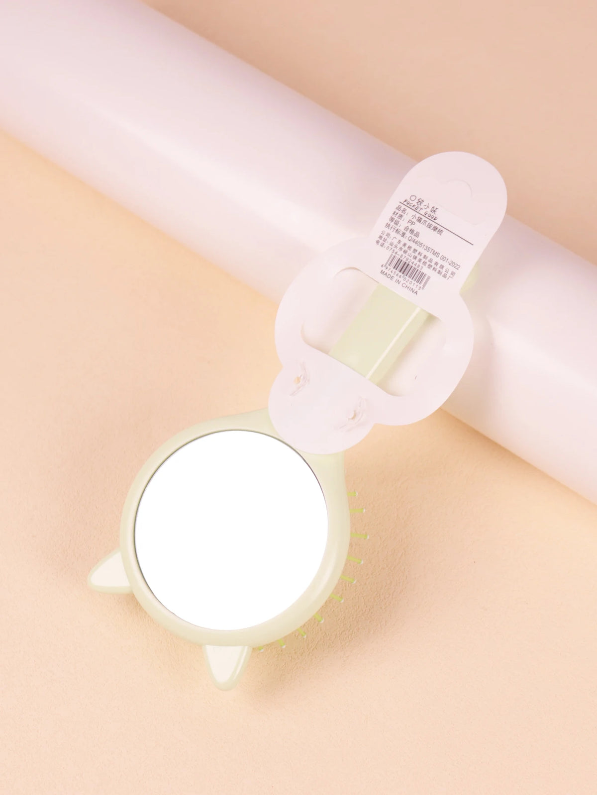 Portable Kawaii Cat Shaped Anti-Static Airbag with Mirror Comb, Salon Hair Styling Airbag Mirror Comb