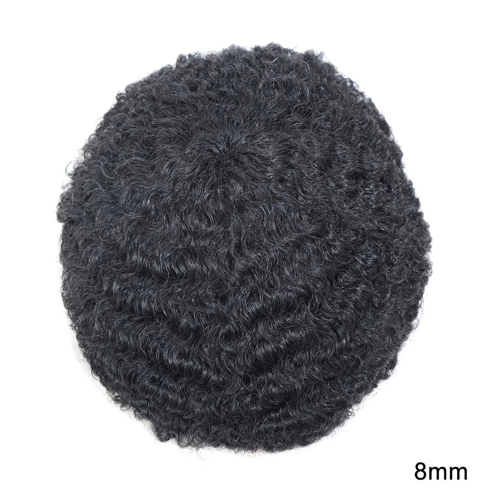 Afro Curly Full Lace Mens Toupee 8mm Wave Human Hair Piece African